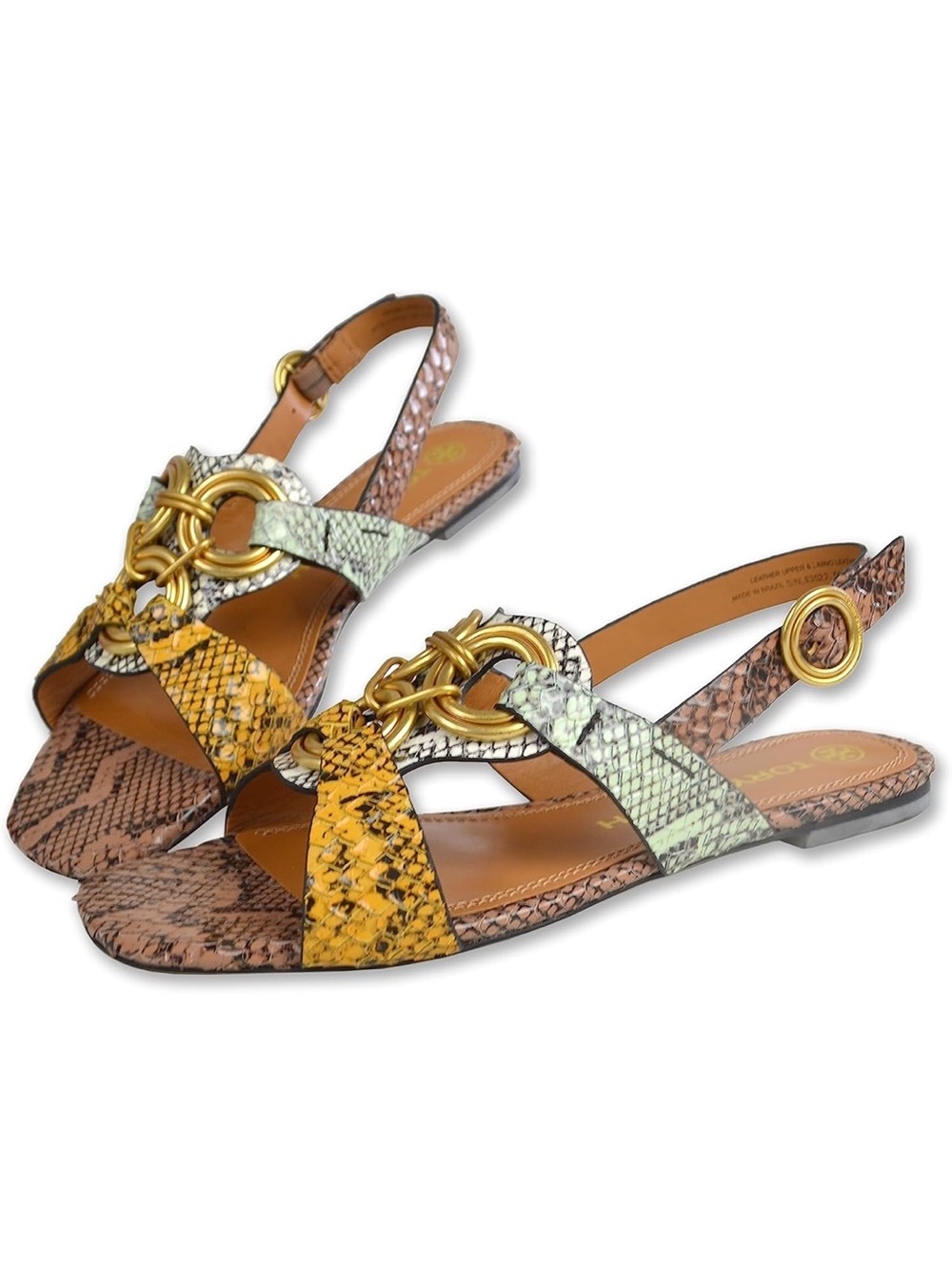 Tory Burch 3-Ring Multi Rocca Snake Printed Leather Slingback Sandals size 8.5